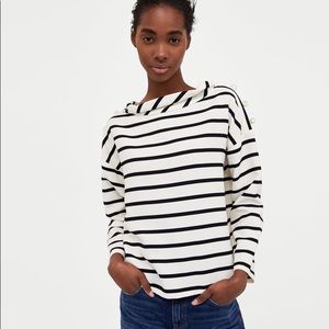 Zara striped boatneck blouse with pearl detailing